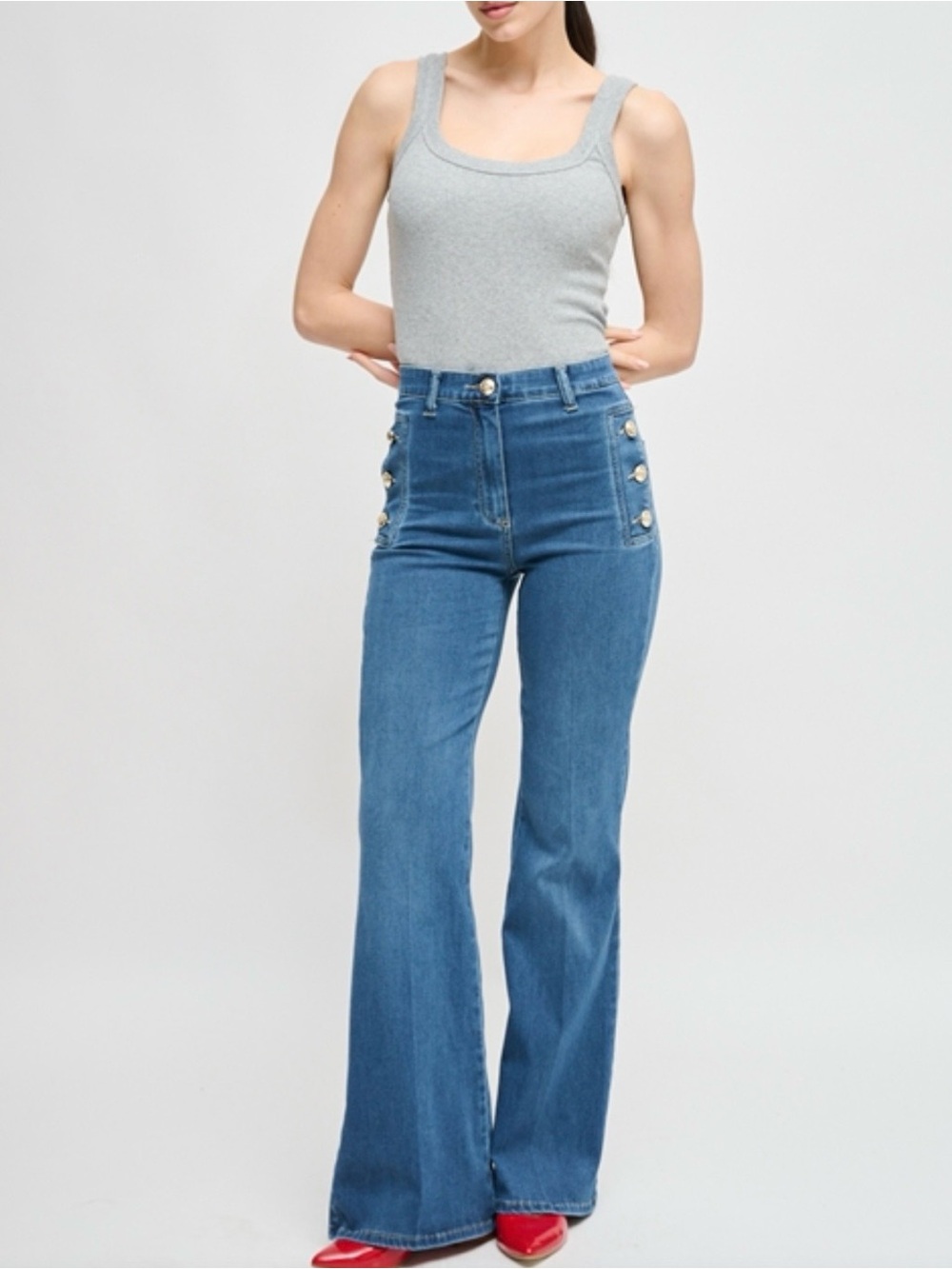 Maryley | FLARE JEANS WITH GOLD BUTTONS Size 10